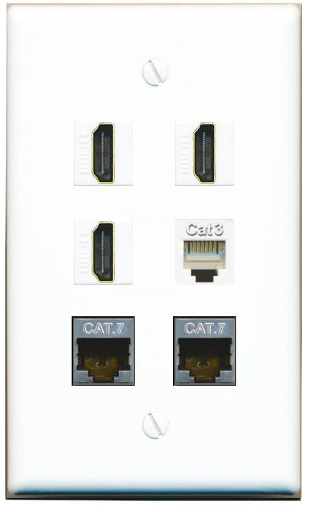  2 CAT7 3 HDMI PHONE Flat/Solid Wall Plate [White]