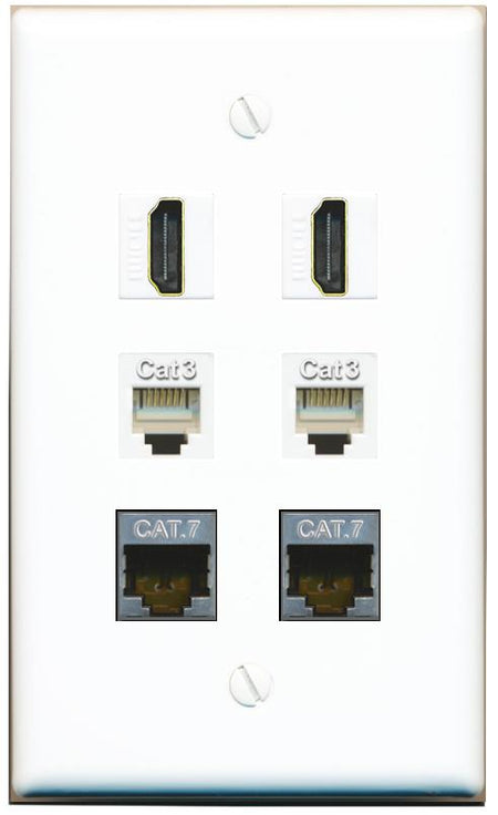  2 CAT7 2 HDMI 2 PHONE Flat/Solid Wall Plate [White]