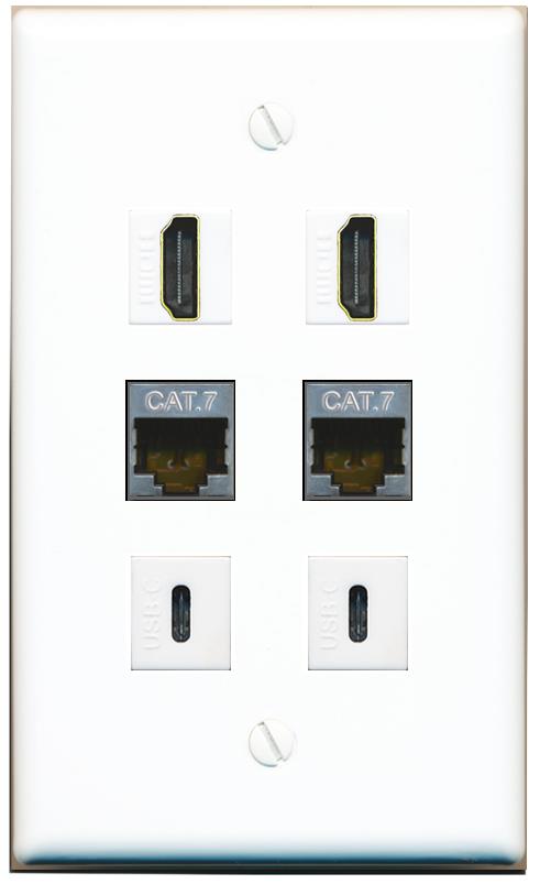  2 CAT7 2 HDMI 2 USBC Flat/Solid Wall Plate [White]