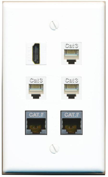  2 CAT7 HDMI 3 PHONE Flat/Solid Wall Plate [White]