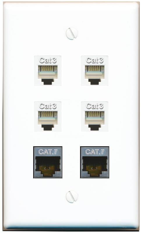  2 CAT7 4 PHONE Flat/Solid Wall Plate [White]