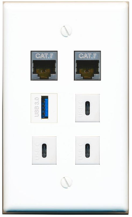  2 CAT7 USB-3 3 USBC Flat/Solid Wall Plate [White]