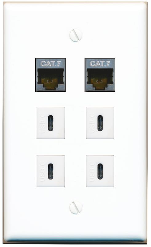  2 CAT7 4 USBC Flat/Solid Wall Plate [White]