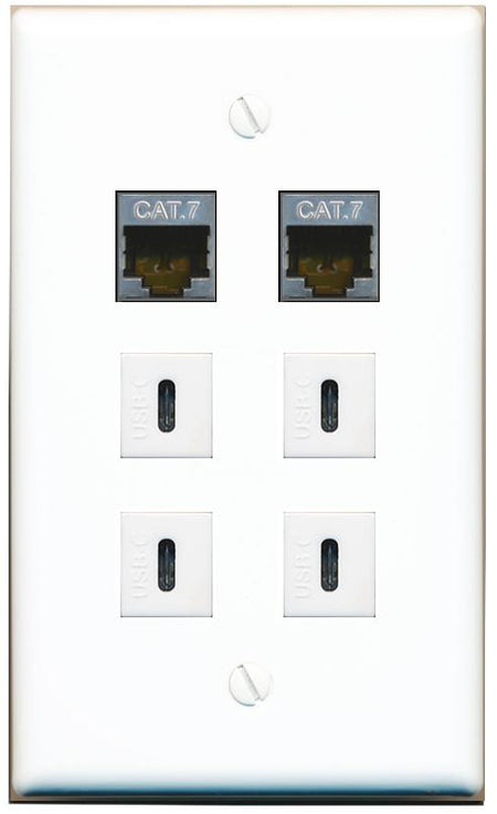  2 CAT7 4 USBC Flat/Solid Wall Plate [White]