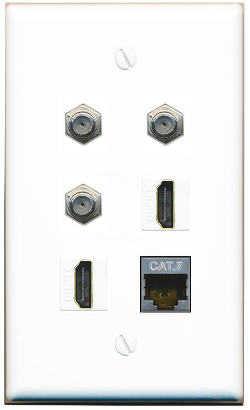  CAT7 3 COAX 2 HDMI Flat/Solid Wall Plate [White]