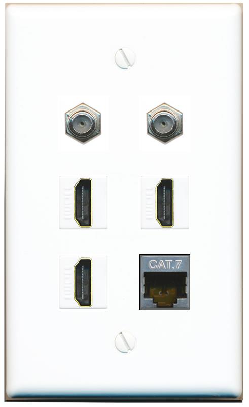  CAT7 2 COAX 3 HDMI Flat/Solid Wall Plate [White]