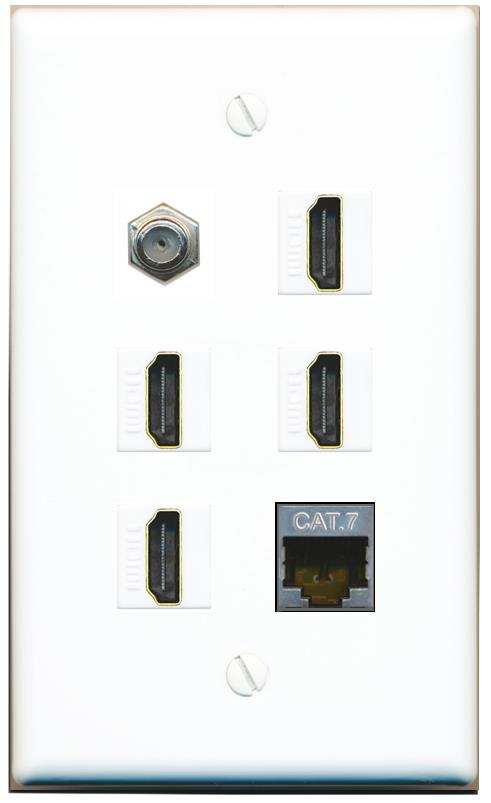  CAT7 COAX 4 HDMI Flat/Solid Wall Plate [White]