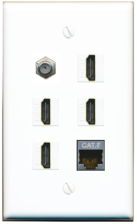  CAT7 COAX 4 HDMI Flat/Solid Wall Plate [White]