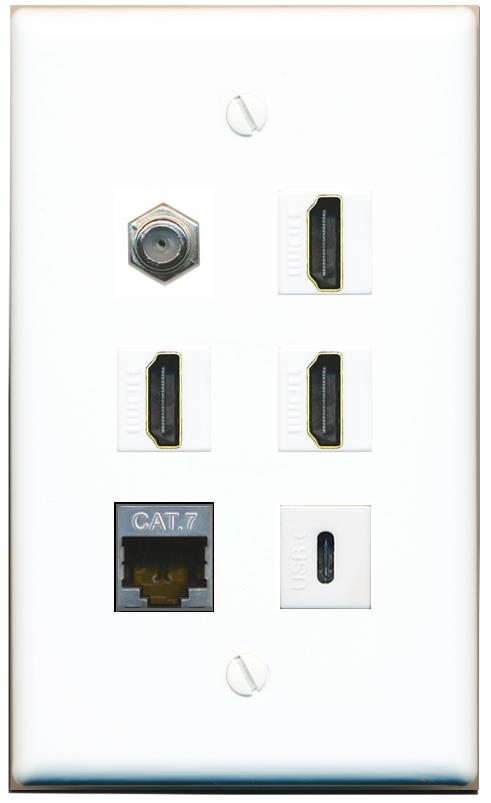  CAT7 COAX 3 HDMI USBC Flat/Solid Wall Plate [White]
