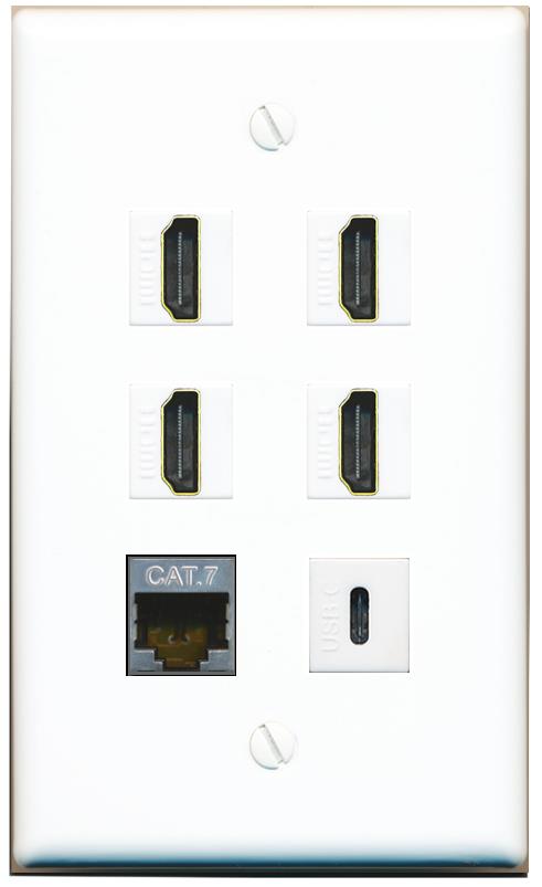  CAT7 4 HDMI USBC Flat/Solid Wall Plate [White]