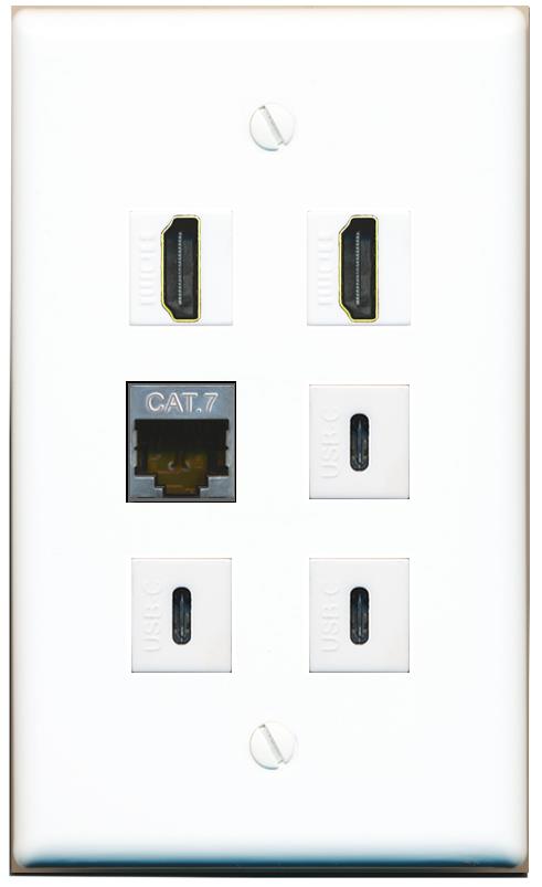 CAT7 2 HDMI 3 USBC Flat/Solid Wall Plate [White]