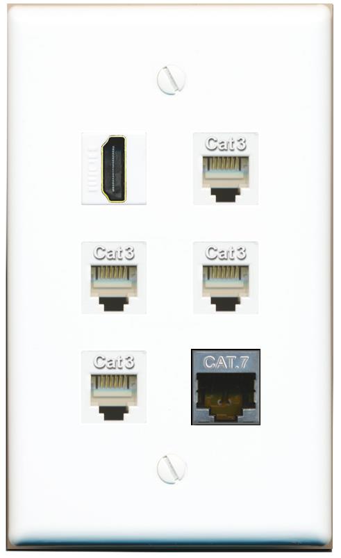  CAT7 HDMI 4 PHONE Flat/Solid Wall Plate [White]