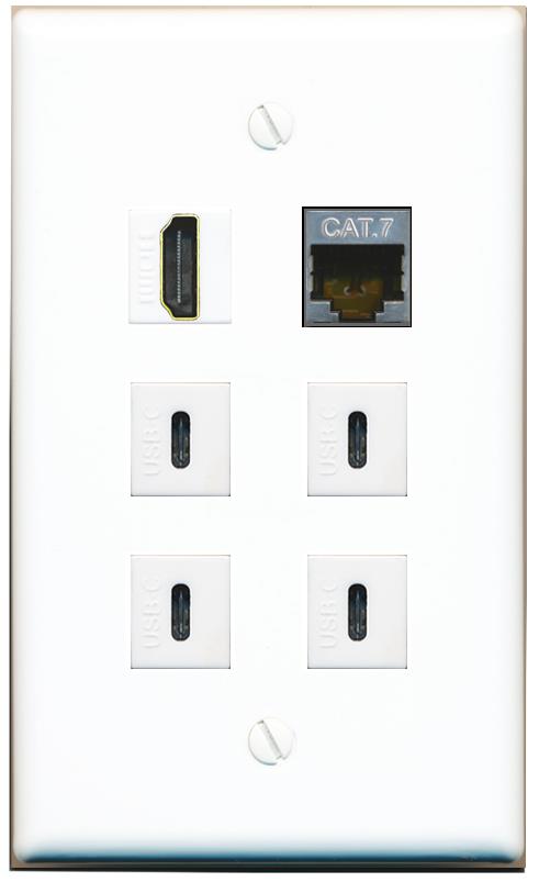 CAT7 HDMI 4 USBC Flat/Solid Wall Plate [White]