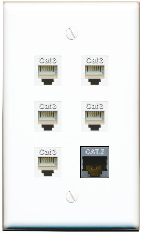  CAT7 5 PHONE Flat/Solid Wall Plate [White]