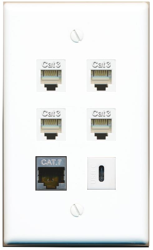  CAT7 4 PHONE USBC Flat/Solid Wall Plate [White]
