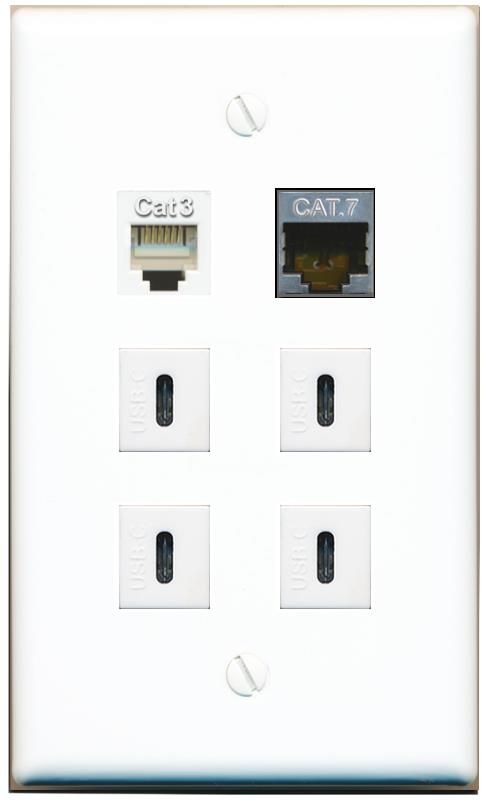  CAT7 PHONE 4 USBC Flat/Solid Wall Plate [White]