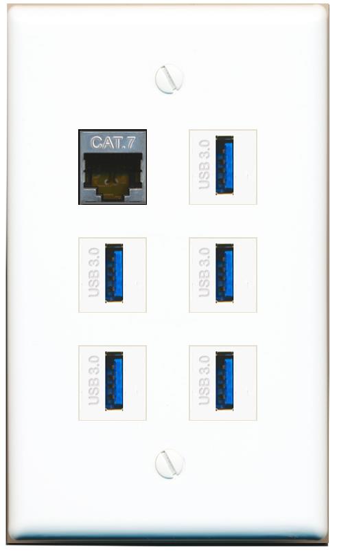  CAT7 5 USB-3 Flat/Solid Wall Plate [White]