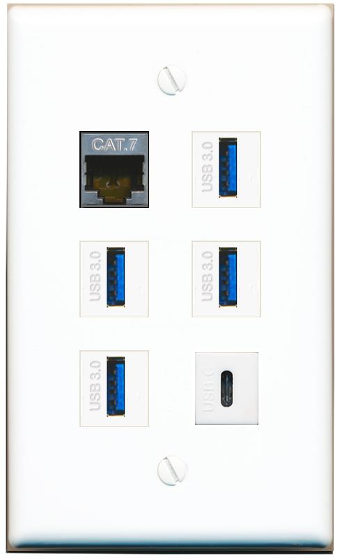  CAT7 4 USB-3 USBC Flat/Solid Wall Plate [White]