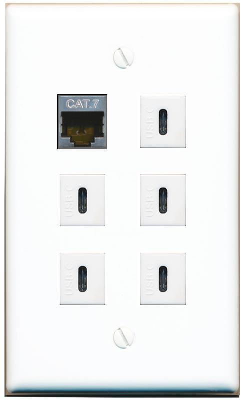  CAT7 5 USBC Flat/Solid Wall Plate [White]