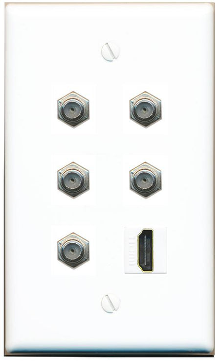  5 COAX HDMI Flat/Solid Wall Plate [White]