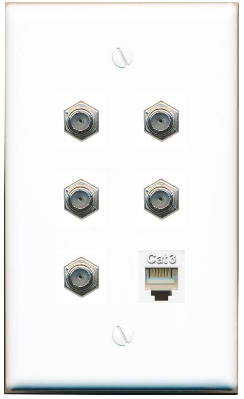  5 COAX PHONE Flat/Solid Wall Plate [White]