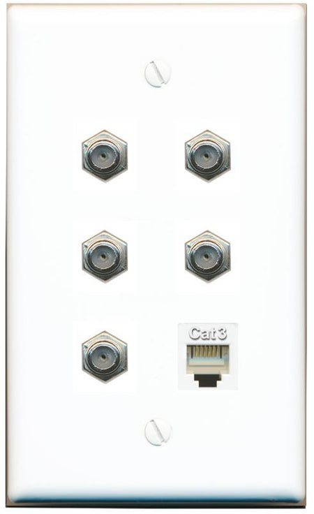  5 COAX PHONE Flat/Solid Wall Plate [White]