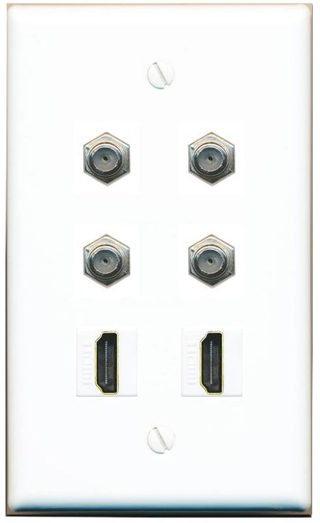  4 COAX 2 HDMI Flat/Solid Wall Plate [White]