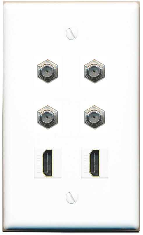  4 COAX 2 HDMI Flat/Solid Wall Plate [White]