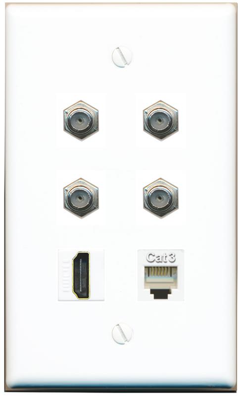  4 COAX HDMI PHONE Flat/Solid Wall Plate [White]