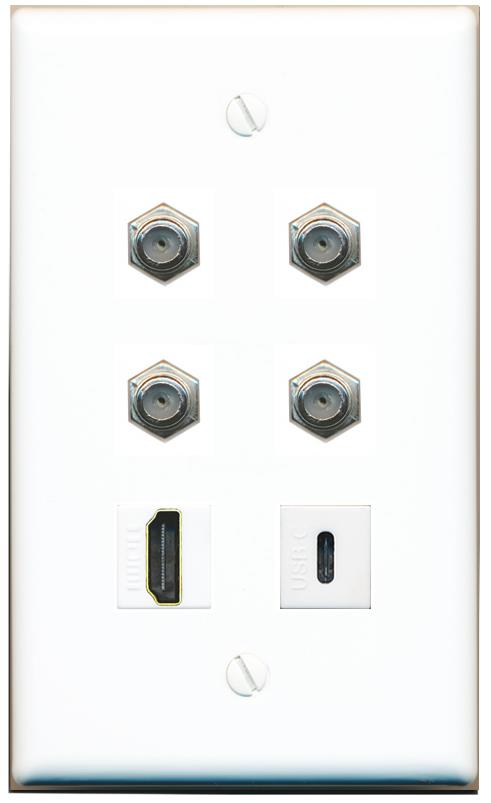  4 COAX HDMI USBC Flat/Solid Wall Plate [White]