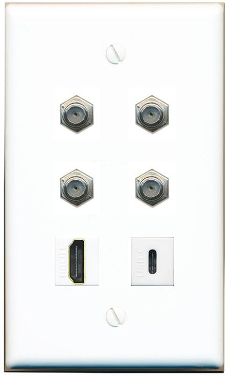  4 COAX HDMI USBC Flat/Solid Wall Plate [White]