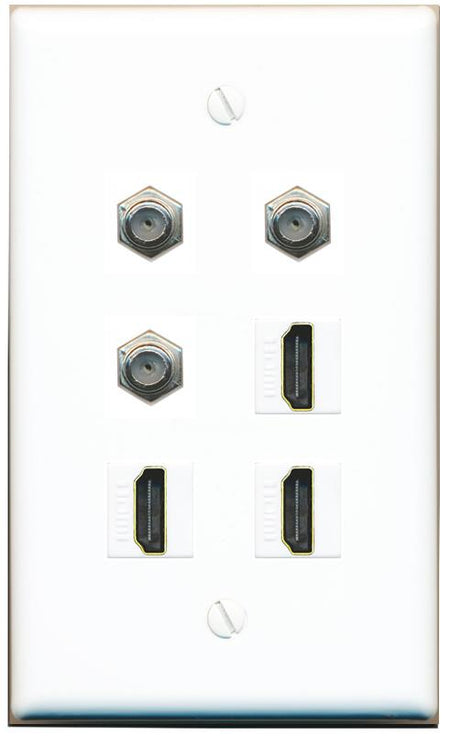  3 COAX 3 HDMI Flat/Solid Wall Plate [White]