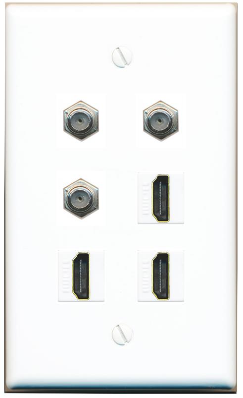 3 COAX 3 HDMI Flat/Solid Wall Plate [White]
