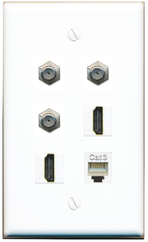  3 COAX 2 HDMI PHONE Flat/Solid Wall Plate [White]