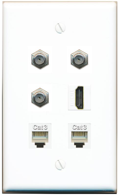  3 COAX HDMI 2 PHONE Flat/Solid Wall Plate [White]