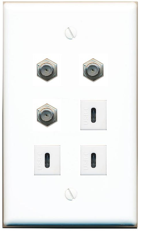  3 COAX 3 USBC Flat/Solid Wall Plate [White]
