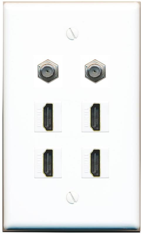  2 COAX 4 HDMI Flat/Solid Wall Plate [White]