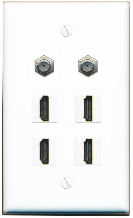  2 COAX 4 HDMI Flat/Solid Wall Plate [White]