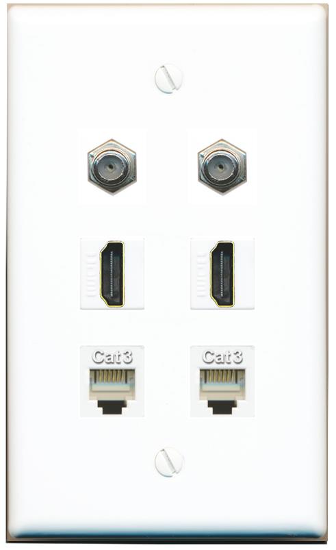  2 COAX 2 HDMI 2 PHONE Flat/Solid Wall Plate [White]