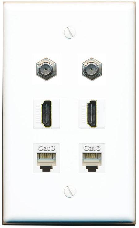  2 COAX 2 HDMI 2 PHONE Flat/Solid Wall Plate [White]