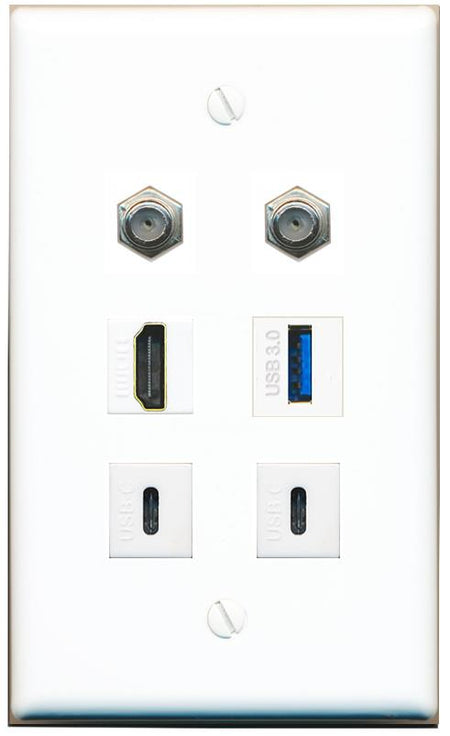  2 COAX HDMI USB-3 2 USBC Flat/Solid Wall Plate [White]