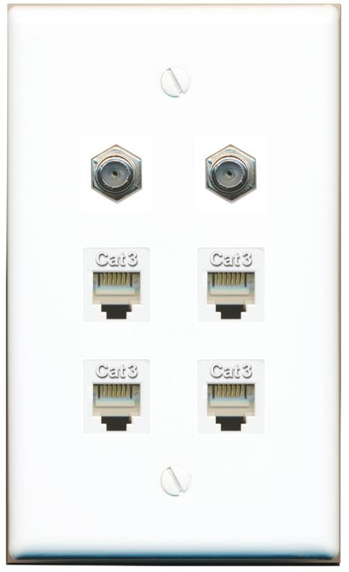  2 COAX 4 PHONE Flat/Solid Wall Plate [White]