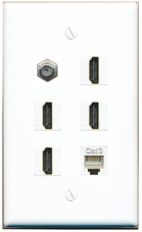  COAX 4 HDMI PHONE Flat/Solid Wall Plate [White]