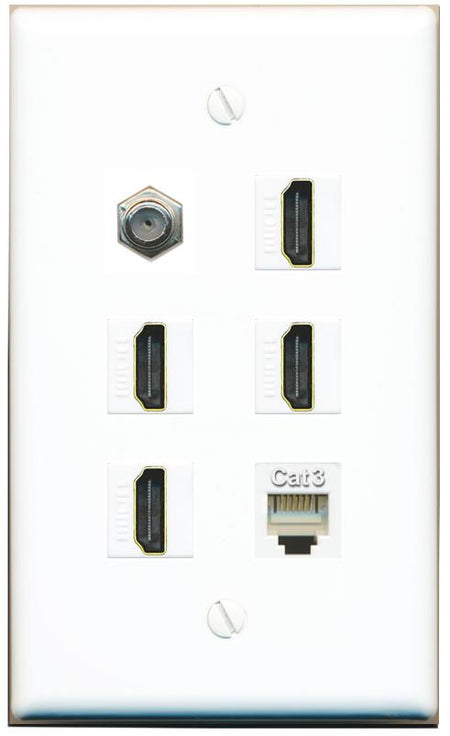  COAX 4 HDMI PHONE Flat/Solid Wall Plate [White]