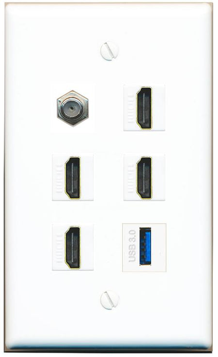  COAX 4 HDMI USB-3 Flat/Solid Wall Plate [White]
