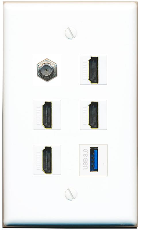  COAX 4 HDMI USB-3 Flat/Solid Wall Plate [White]