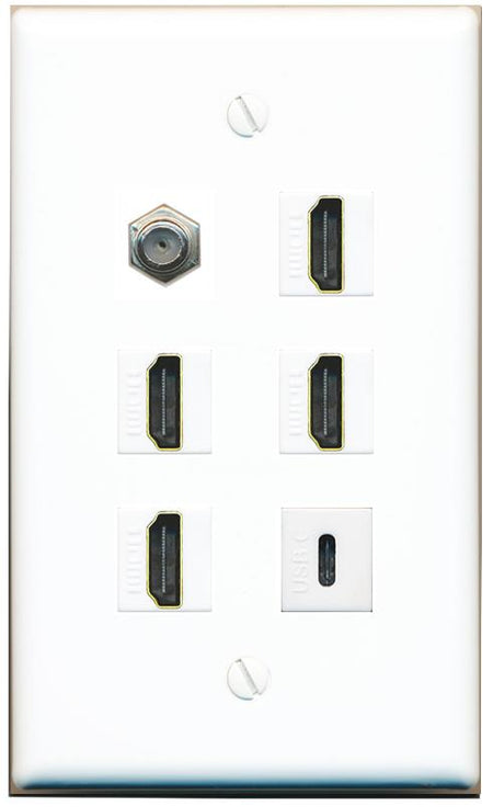  COAX 4 HDMI USBC Flat/Solid Wall Plate [White]