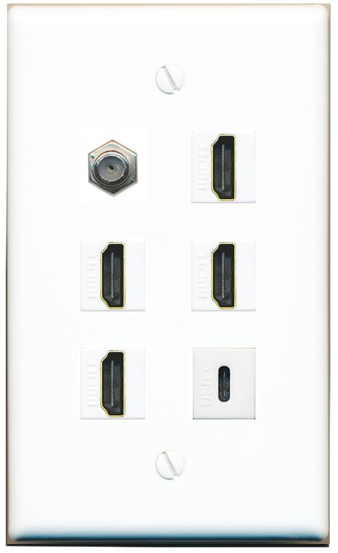  COAX 4 HDMI USBC Flat/Solid Wall Plate [White]