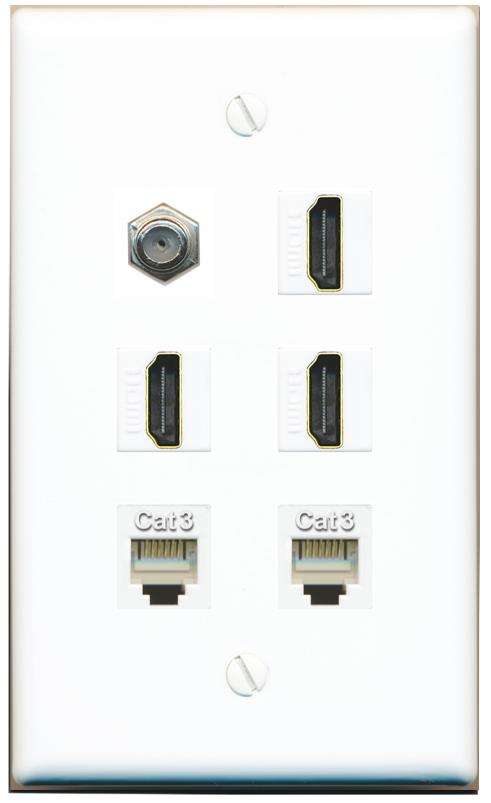  COAX 3 HDMI 2 PHONE Flat/Solid Wall Plate [White]