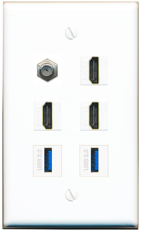  COAX 3 HDMI 2 USB-3 Flat/Solid Wall Plate [White]